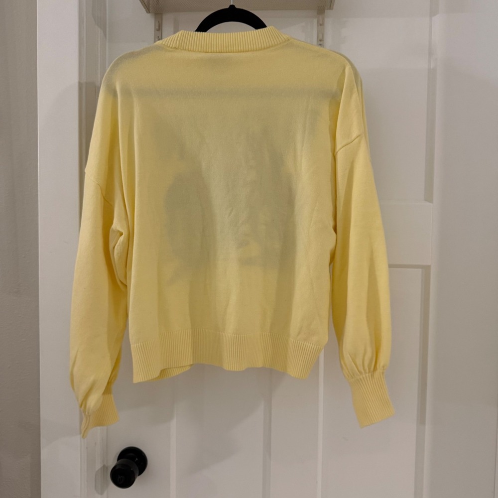Farm Rio Yellow Birds Bicycle Embroidered Sweater Puff Sleeve Medium NEW - Picture 6 of 8